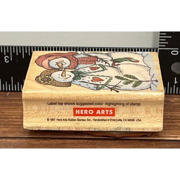 Hero Arts Snow Couple E1265 Wood Mounted Rubber Stamp snowman candy cane heart - Picture 3 of 6